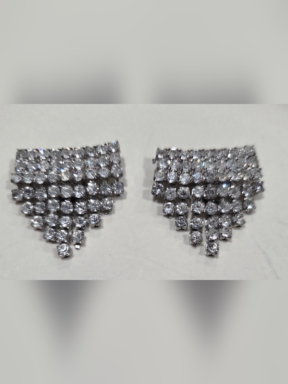 Vintage Rhinestone Shoe Clips Silver Tone Art Deco Style Dress Clips Pair